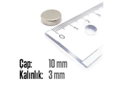 Neodyum Mıknatıs Silindir Çap 10mm , Kalınlık 3mm   ( 10 Adet) - 2