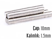 Neodyum Mıknatıs Silindir Çap 10mm , Kalınlık 1.5mm   ( 10 Adet) thumbnail 1