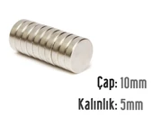 Neodyum Mıknatıs Silindir Çap 10mm , Kalınlık 5mm   ( 10 Adet) - 1