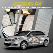 Citroen C4 Bej Renk Tay Tüyü Cepli & Terletmez Sırtlı Oto Koltuk Minder Seti - Koltuk Koruma Kılıfı (ÖN & ARKA TAM SET) - 1