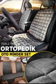 Seat Leon Antrasit Renk Tay Tüyü Cepli & Terletmez Sırtlı Oto Koltuk Minder Seti - Koltuk Koruma Kılıfı (ÖN & ARKA TAM SET) - 2