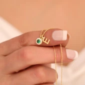 925 Ayar Gümüş Yeşil Taşlı Harf Kolye thumbnail 2