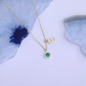 925 Ayar Gümüş Yeşil Taşlı Harf Kolye thumbnail 3