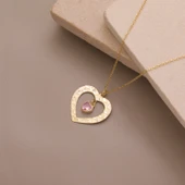 925 Ayar Gümüş Kalp Taşlı Dokulu Kalp Çerçeve Kolye thumbnail 3