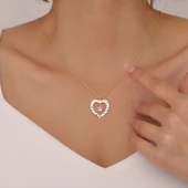 925 Ayar Gümüş Kalp Taşlı Dokulu Kalp Çerçeve Kolye thumbnail 1