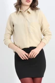 Tek Cepli Gizli Düğme Poplin Gömlek Bej - 25524.1874. thumbnail 1