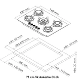 Gl General GLO 036RSB Bask 75cm 5G Beyaz Cam Ankastre Ocak - 2