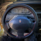 DİKİŞLİ DERİ DİREKSİYON KILIFI SİYAH DERİ KIRMIZI DİKİŞLİ RENAULT MEGANE 1 İÇİN thumbnail 1