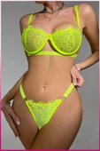 Kadın Neon Yeşil Dantelli Balenli  Sütyen Külot Takım thumbnail 7