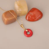 925 Ayar Gümüş Değerli ve Doğal Mercan Taşlı Kolye - CNS00602 - 5