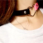 Siyah Pembe Deri Tasma Kalp 35 cm Choker Bayan Kolye Takı - 1