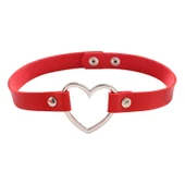 Kırmızı Deri Tasma Kalp 35 cm Choker Bayan Kolye Takı - 1