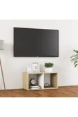 Tdesigno Tdesıgno Ay Kitaplık- Televizyon Sehpası - Ünitesi -meşe Beyaz 30 Cm 2 Raflı - 4