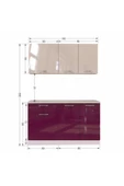 Tdesigno Hale Hazır Mutfak Dolabı – 140 Cm- Parlak Mürdüm Ve Beyaz – Tezgah Dahil Değil - 3