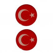 Türk Bayrağı Yuvarlak Damla Etiket Sticker Yapıştırma (2li) 5cm - 1