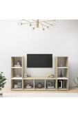 Tdesigno Deren Kitaplıklı Televizyon Sehpası Ünitesi Meşe Beyaz 150 cm 9 Raflı - 1