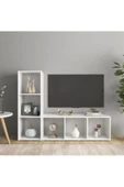 Tdesigno Tolga Kitaplıklı Televizyon Sehpası Ünitesi Kitaplık Beyaz 120 cm 6 Raflı - 1