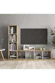 Tdesigno Tdesıgno Rengul Kitaplıklı Televizyon Sehpası - Ünitesi -kitaplık Meşe-beyaz 150 Cm 8 Raflı - 1