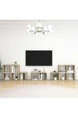 Tdesigno Tdesıgno Idil Kitaplıklı Televizyon Sehpası - Ünitesi -kitaplık-meşe Beyaz 240 Cm 12 Raflı - 1