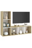 Tdesigno Tdesıgno Onur Kitaplıklı Televizyon Sehpası - Ünitesi -kitaplık-meşe Beyaz 120 Cm 6 Raflı - 2