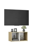 Tdesigno Tdesıgno Ay Televizyon Sehpası - Ünitesi -kitaplık-meşe Beyaz 72 Cm 2 Raflı - 3