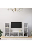 Tdesigno Nehir Kitaplıklı Televizyon Sehpası Ünitesi Kitaplık Beyaz 150 cm 9 Raflı - 1