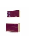 Tdesigno Bade Hazır Mutfak Dolabı 120cm - Tezgah Dahil Değil-parlak Mürdüm - 3