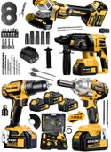 Dragro Alman 999 Vf 20 Ah 4 Lü set Akülü Şarjlı Vidalama Somun Sökme Taşlama Kırıcı Delici Set - 1