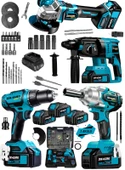 Dragro Alman 999 Vf 20 Ah 4 Lü set Akülü Şarjlı Vidalama Somun Sökme Taşlama Kırıcı Delici Set - 1