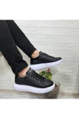 Bestof 150 Siyah-Beyaz Fuspetli Sneaker Düz Taban Spor Ayakkabı - 1