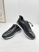 Günlük Erkek Ayakkabı İçi Dışı Hakiki Deri Casual Lastik Bağcıklı Beyaz Tabanlı Comfort Sneaker 5080 - 1