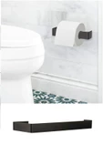 2 Lİ Set Mat Siyah Metal Kağıt Havlu Askısı Ve Tuvalet Kağıtlığı Vida veya Yapıştırmalı  Set - 3
