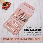 Upway 16 Parça Deri Çantalı Paslanmaz Çelik Manikür Pedikür Yüz Kişisel Bakım Seti - 2