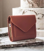 Kadın Fermuarlı çıtçıtlı Bozuk Para Bölmeli Cüzdan Kartlık Aksesuar,yılbaşı Hediyesi kahverengi thumbnail 1