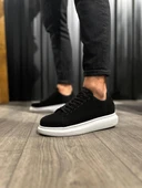 Pabucmarketi Erkek Günlük Ayakkabı Yüksek Taban Siyah Süet (Beyaz Taban) thumbnail 3