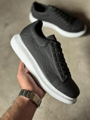 Pabucmarketi Erkek Günlük Ayakkabı Kalın Hafif Taban Siyah Beyaz Taban (Desenli) thumbnail 5