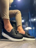 Pabucmarketi Erkek Günlük Spor Klasik Ayakkabı Siyah (Beyaz Taban) - 1