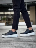 Pabucmarketi Erkek Günlük Ayakkabı Yüksek Taban Siyah (Beyaz Taban) thumbnail 1