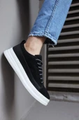 Pabucmarketi Erkek Sneakers Ayakkabı Siyah Süet (Beyaz Taban) - 4