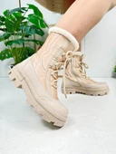 Günlük Kadın Kar Botu Kürklü Bağcıklı Fermuarlı Rahat Yüksek Kalın Tırtıklı Taban Bootie 7441 - 6