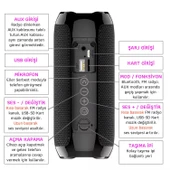 UpWay TG-117 Su Geçirmez FM Radyo Subwoofer Baslı Bluetooth Kablosuz Outdoor Hoparlör - 7