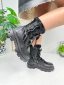 Günlük Kadın Kar Botu Kürklü Bağcıklı Fermuarlı Rahat Yüksek Kalın Tırtıklı Taban Bootie 7441 - 5