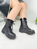 Günlük Kadın Kar Botu Kürklü Bağcıklı Fermuarlı Rahat Yüksek Kalın Tırtıklı Taban Bootie 7441 - 3