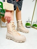 Günlük Kadın Kar Botu Kürklü Bağcıklı Fermuarlı Rahat Yüksek Kalın Tırtıklı Taban Bootie 7441 - 12