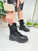 Günlük Kadın Kar Botu Kürklü Bağcıklı Fermuarlı Rahat Yüksek Kalın Tırtıklı Taban Bootie 7441 - 11