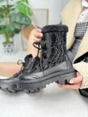 Günlük Kadın Kar Botu Kürklü Bağcıklı Fermuarlı Rahat Yüksek Kalın Tırtıklı Taban Bootie 7441 - 2