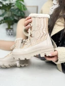 Günlük Kadın Kar Botu Kürklü Bağcıklı Fermuarlı Rahat Yüksek Kalın Tırtıklı Taban Bootie 7441 - 1
