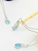 Deniz Mavisi Melek Kanatlı Damla Kadın Gümüş Kolye thumbnail 3