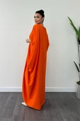 Krep Jesika Kumaş Yarasa Kol Elbise - TURUNCU thumbnail 5