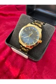 GoldPower Siyah Kadran Gold Renk Kordon Takvimli Lüks Erkek Metal Saat thumbnail 2